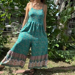 NATURAL LIFE Turquoise and Peach Patterned Jumpsuit